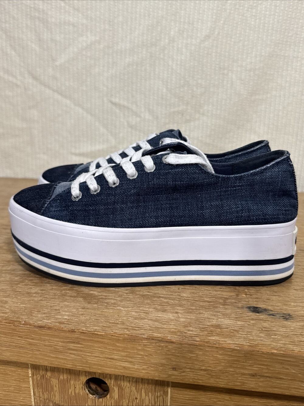 Michael Kors Ronnie Denim Platform Sneakers Size 7.5 Y2K Preppy Chunky McBling